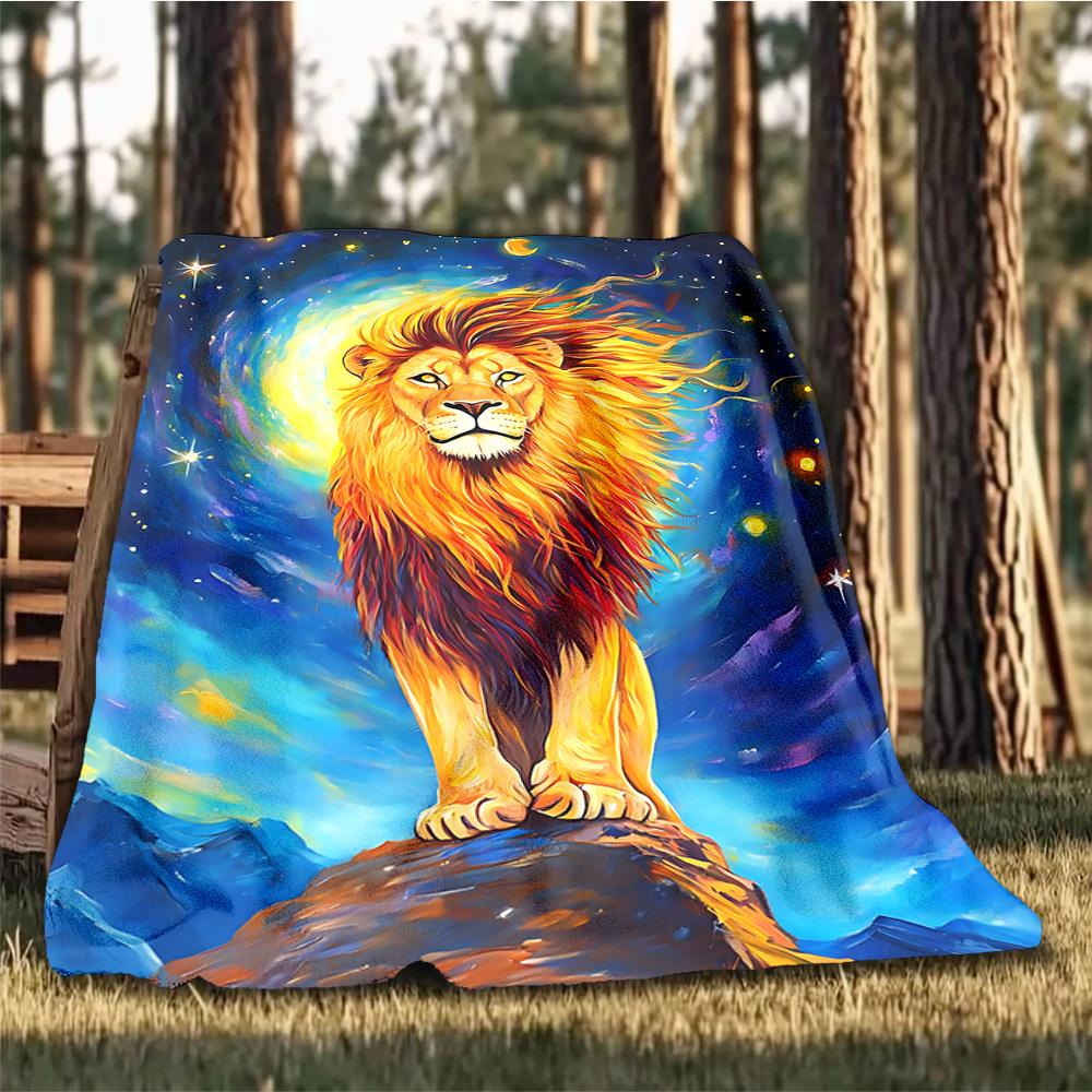 1pc Lion Artwork Outdoor Flannel Blanket, Cozy & Warm Soft Te Playful Design, Napping Camping,