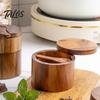 Clever Design Salt And Pepper Holder 2-Layer Bowl with Spoon Magnetic Swivel Lid Dustproof Spice Organizer Seasoning Box Rotatable Kitchen Helper for