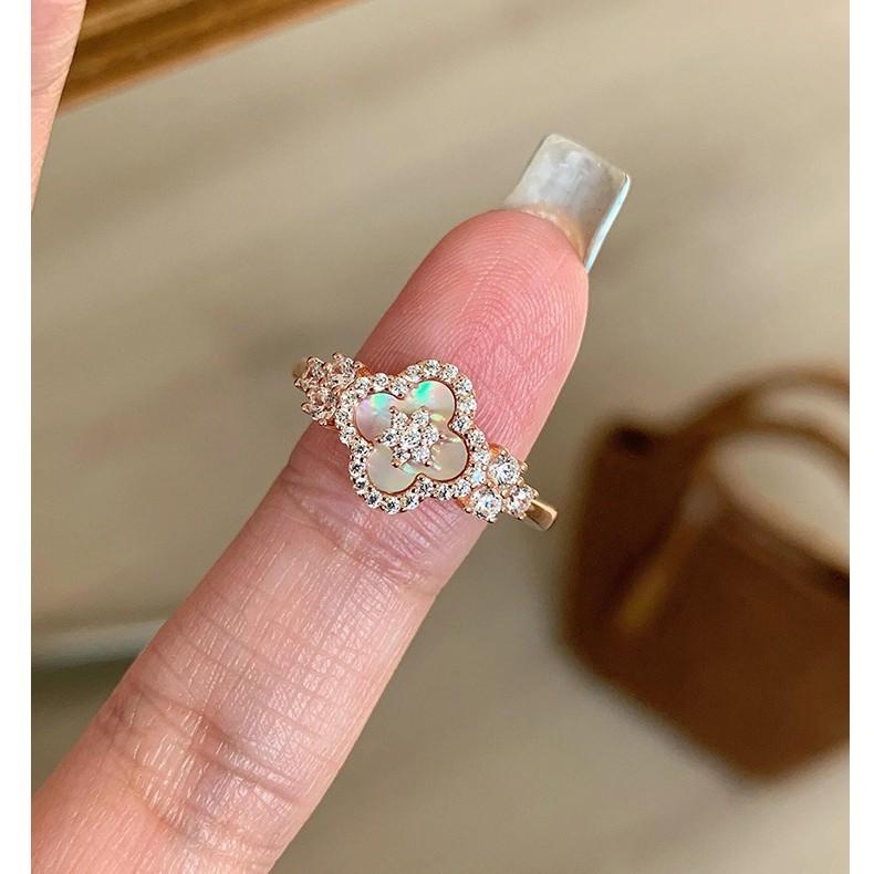 Fashion Zircon Motherofpearl Diamondshaped Open Ring For Women