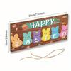 Colorful Rabbit Happy Easter Sign Flowers Pattern Egg Design Wall Decoration Cartoon Style Wooden Material Home Decoration
