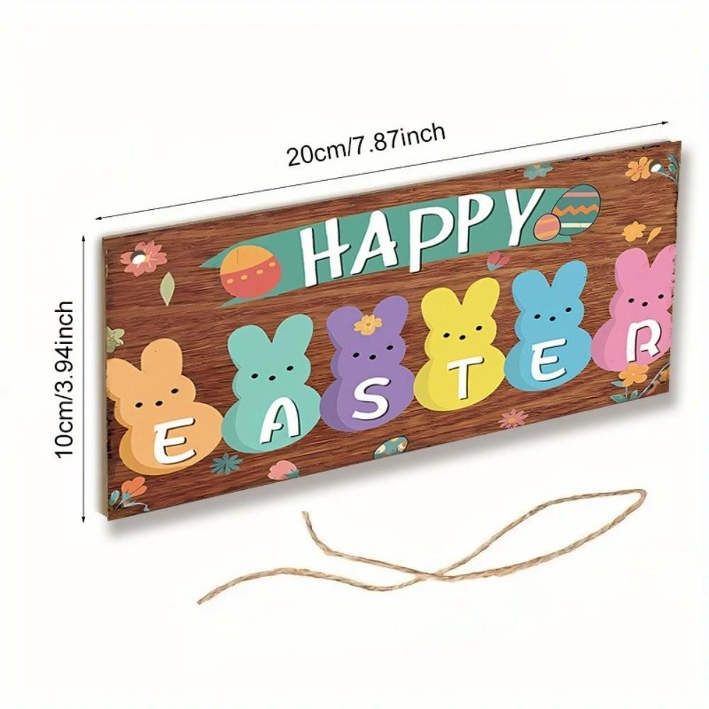 Colorful Rabbit Happy Easter Sign Flowers Pattern Egg Design Wall Decoration Cartoon Style Wooden Material Home Decoration