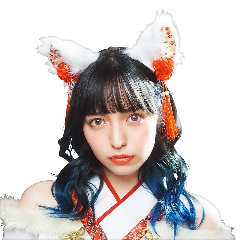 

[Clear Stone] Japanese pattern accessories cosplay halloween Japanese pattern headband white cat unisex white