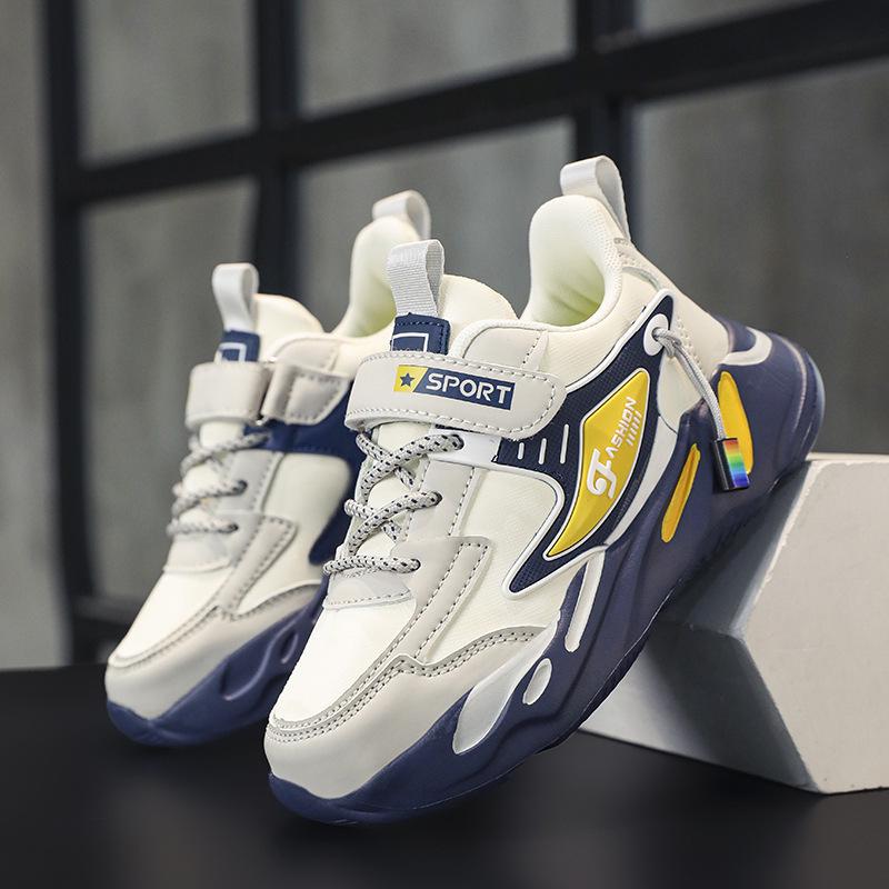 Boys' Waterproof Leather Sneakers - Lightweight Casual Running Shoes for Elementary Students