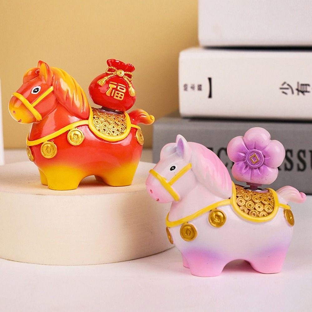 Statuie Cal Desene Animate din Rășină Lucrată Manual Figurine Cal Zodiac Kawaii Anul Nou Chinezesc
