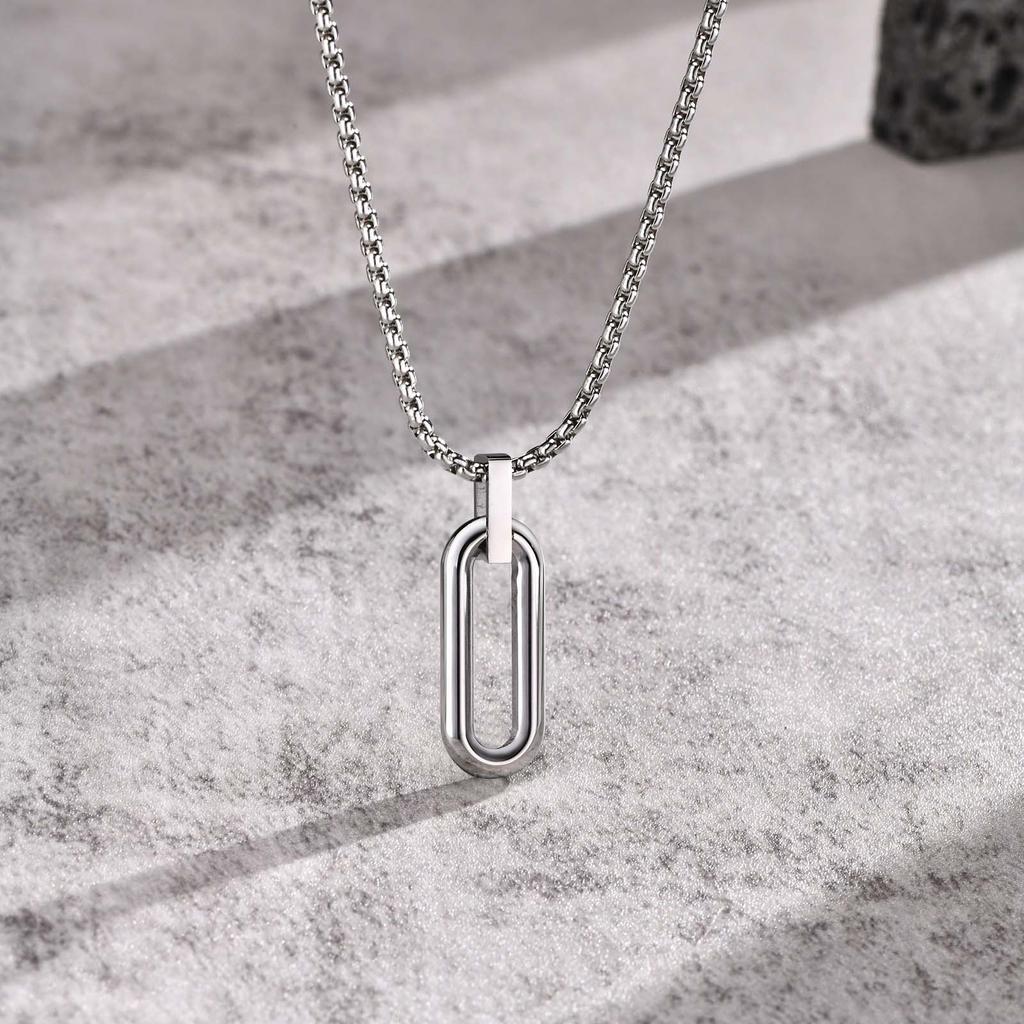 Vnox Geometric Necklaces for Men Women, Hollow Pin Shaped Pendant with Box Chain, Stainless Steel Collar Unisex Jewelry