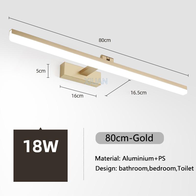 Modern Mirror Vanity Lamp Bathroom Wall Light 40cm/50cm/60cm/70cm/80cm/90cm LED Cloakroom Mirror Lights Gold Silver Black 220V