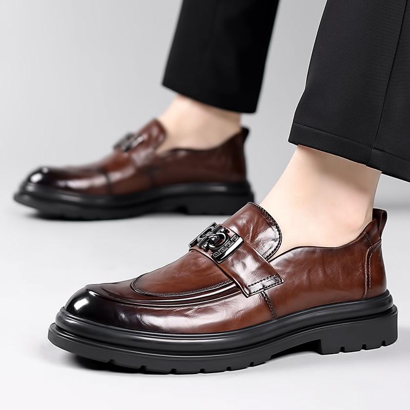 

Men s Leather Loafers Metal Buckle Slip-on Non-slip Casual Formal Shoes 44 коричневий