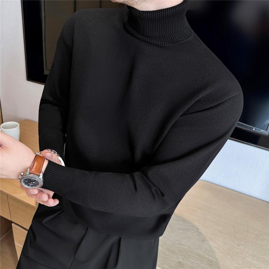 Men's High-Quality High-Neck Foldable Sweater - Autumn/Winter Basic Plain Knit