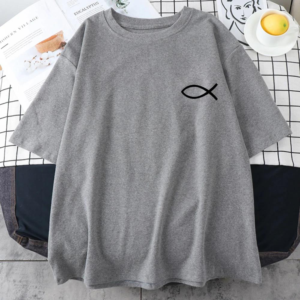 Christian Jesus Fish Print Mens T-Shirts Personality Vintage Casual Short Sleeve Fashion Breathable Tops Man women Cotton Tee