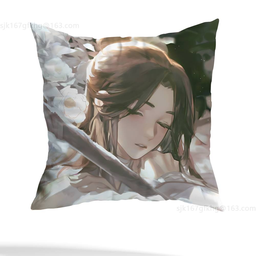 Anime Tian Guan Ci Fu Pillow Case Square Double-Sided Printing Short Plush Sofa Cushion Cover Bedroom Bedside Pillow