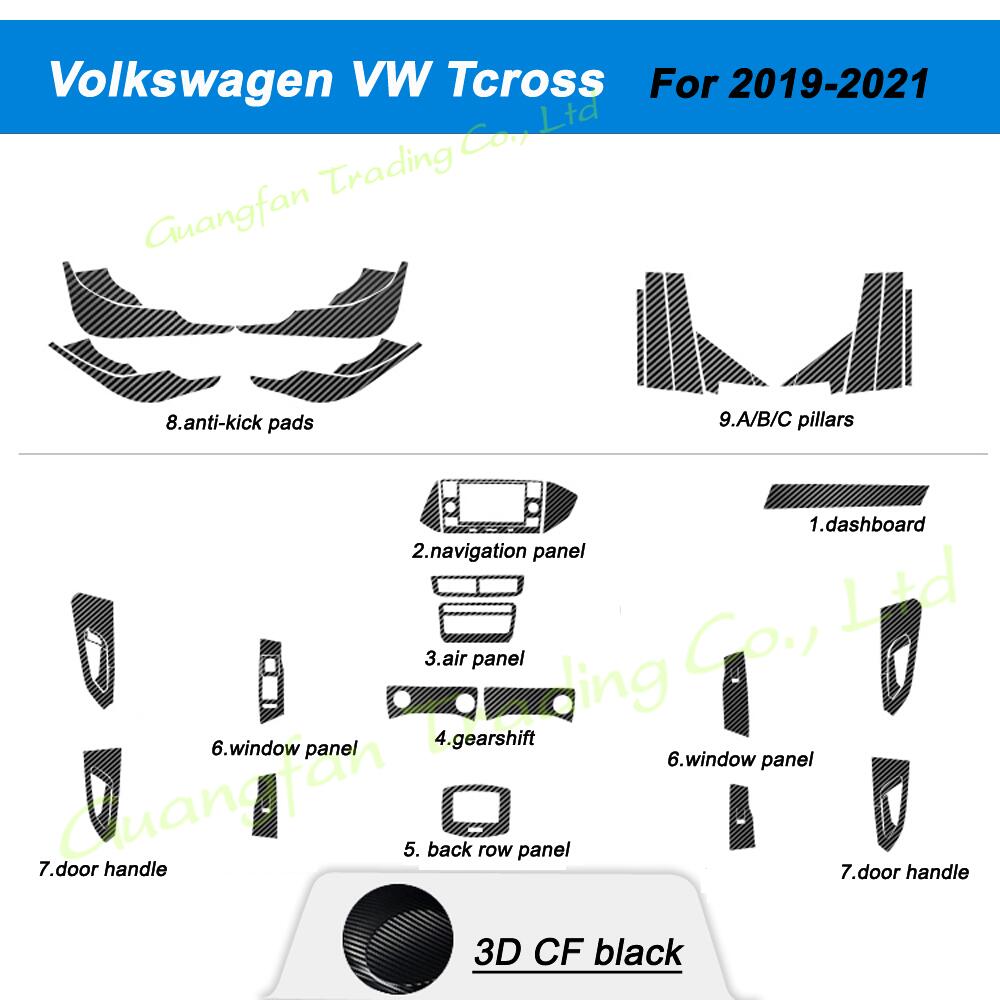 Dla Volkswagen T-cross - Wnętrze Centralny Panel Sterowania Klamka Drzwi Naklejki Włókno Węglowe Naklejki Stylizacja Samochodów Akcesoria