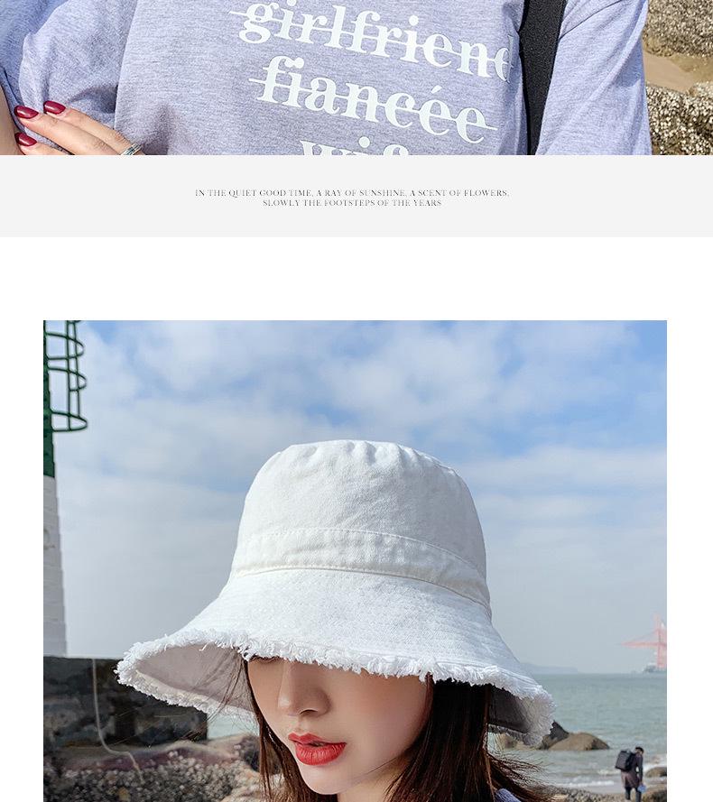 Damen Waschbarer Denim Fischerhut - Ausgefranster Rand, Koreanischer Stil, Trendig, Sonnenschutz, Schmeichelhaft für runde Gesichter