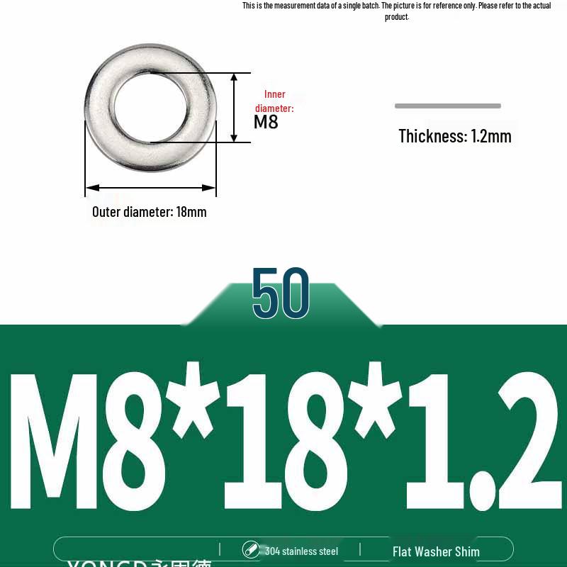 304 Stainless Steel Thickened Flat Washer / Ultra-thin Metal Gasket, Sizes M1.6-M10