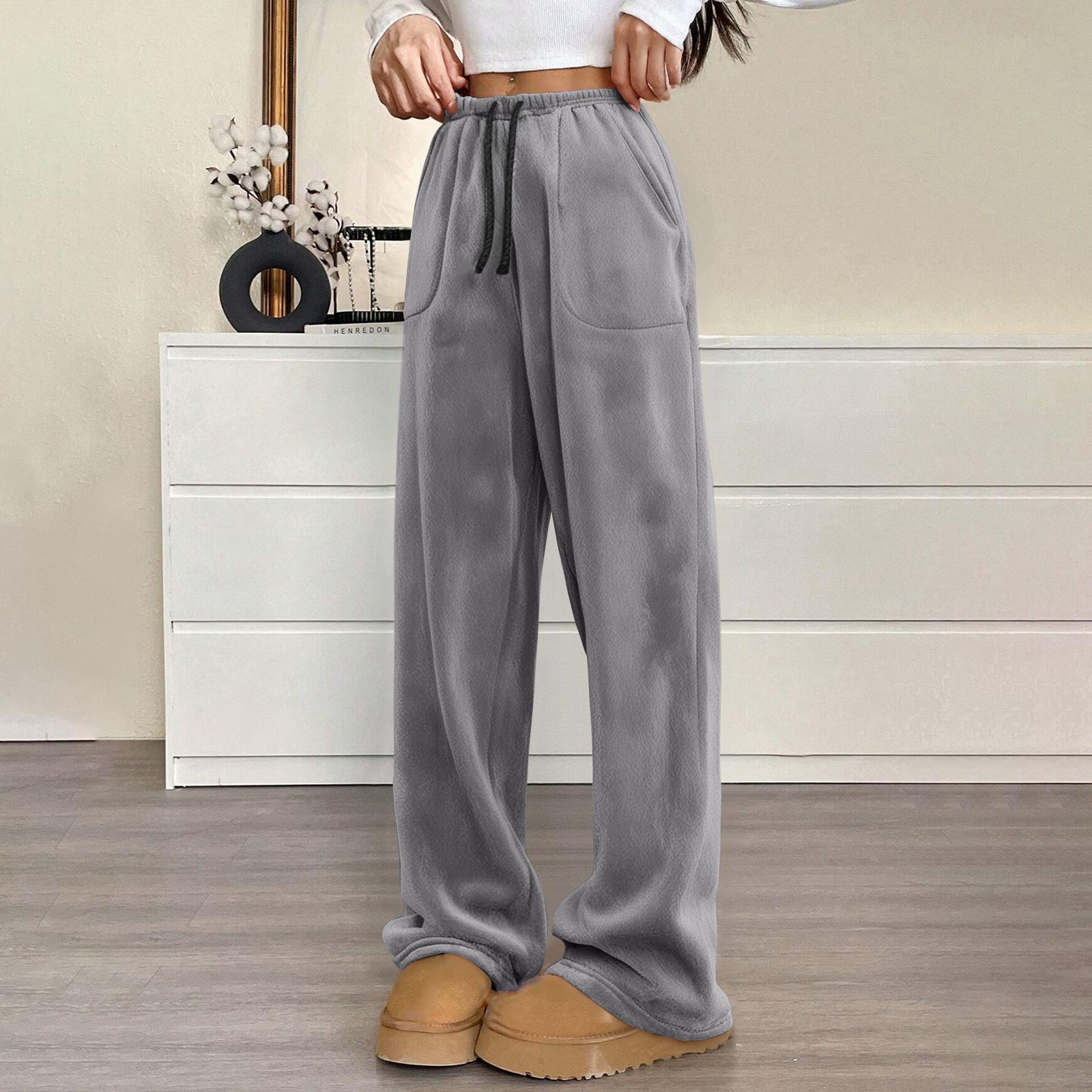 

Женские пижамные штаны, плюшевые пижамные штаны, мягкая эластичная талия, пижамные штаны, однотонные штаны с 2 карманами XXXL