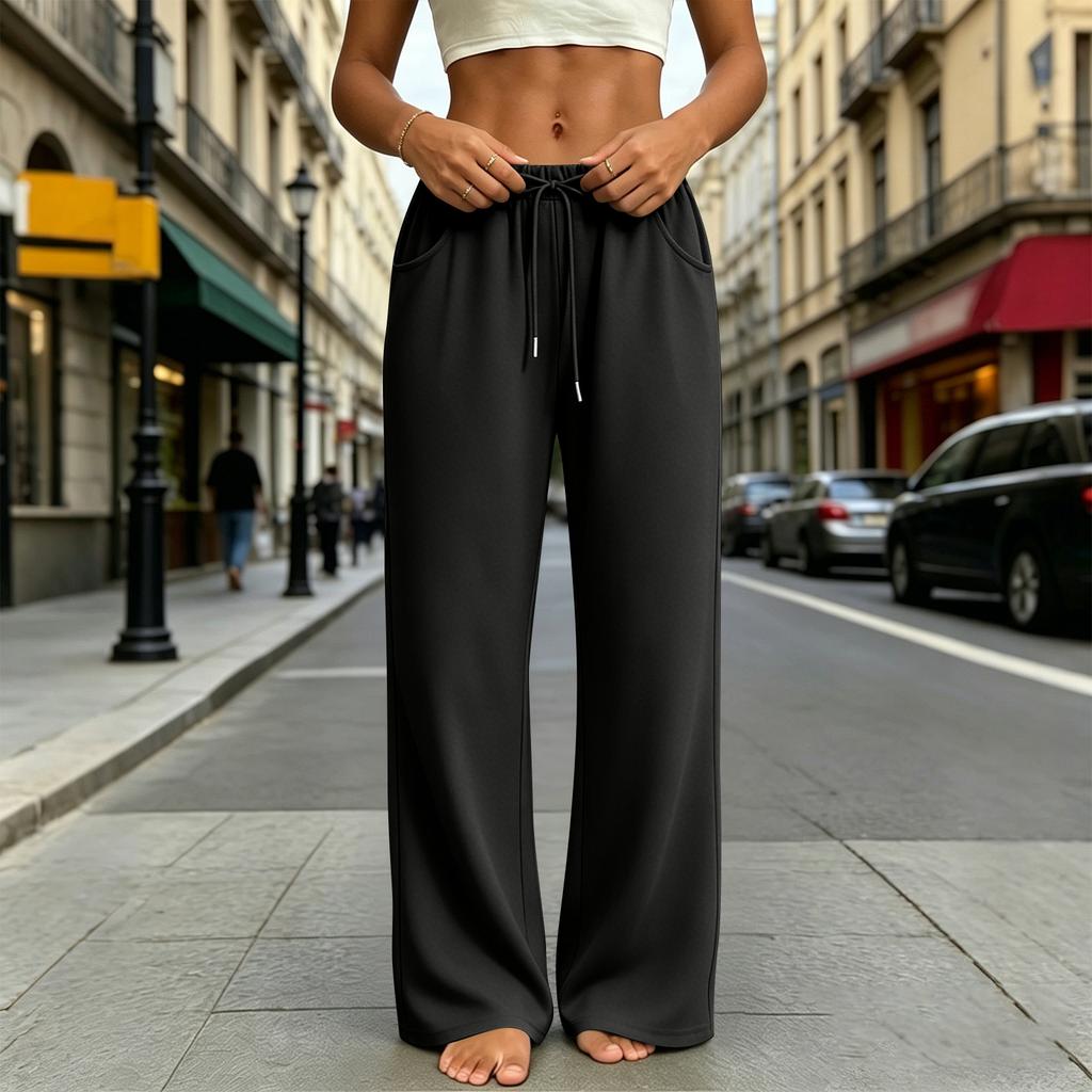 Women's Wide-Leg Sweatpants, Relaxed Straight-Leg Casual Pants, Running And Workout Pants With Drawstring And Pockets
