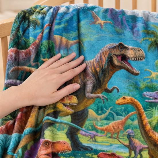 Dinosaur Blanket for Kids, Soft Flannel Throw Blanket with Precision Seams, Double-Sided Warm Nap Blanket, Role-Play Cape Machine Washable Kids