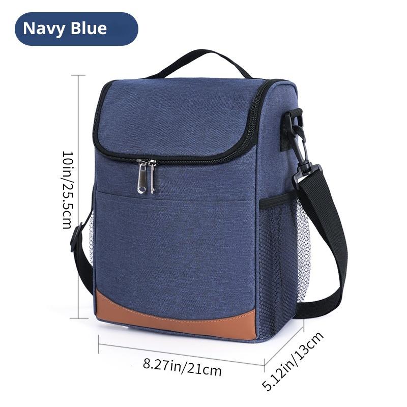 Большая вместительная термосумка для ланча с изоляцией, непромокаемая термо-ланчбокс с плечевым ремнем, водонепроницаемые портативные сумки для ланча на молнии темно-синий