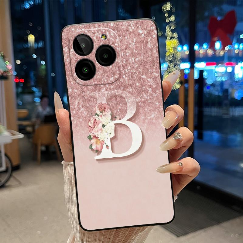

Lucky A-Z Letter With Flower Design Couple Black Phone Case For BLU G54 Anti-scratch Jelly Soft Casing For BLU G54 Back Cover BLU G54