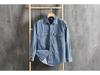 Autumn Men's Retro Light Denim Long Sleeve Shirt with Double Pockets