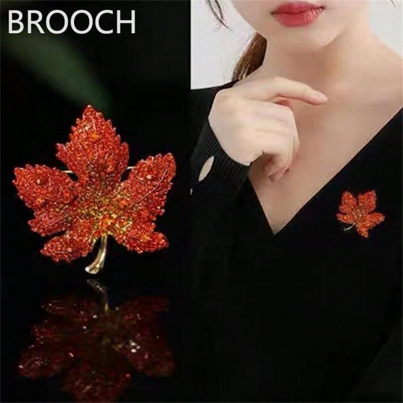 Red Maple Leaf Brooch High-end Women s Exquisite Pin High-end Luxury Temperament Suit High-end Welcome Accessories красный