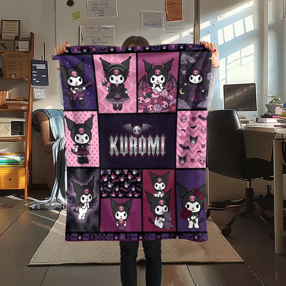 1PC Kuromi Print Flannel Blanket, High quality All Seasons, Home Decor, Warmth and Comfort, Perfect for Christmas Gifts