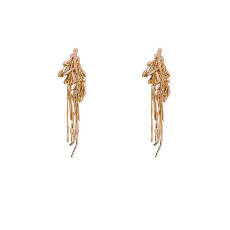 European and American Silver Needle Wheat Ear Fringed Earrings Niche High-end Stud Earrings Cold Wind Versatile Temperament Earrings