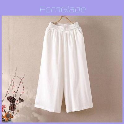 Casual Cotton Linen Wide Leg Pants For Women With Elastic Waist And Pockets For Summer Comfort