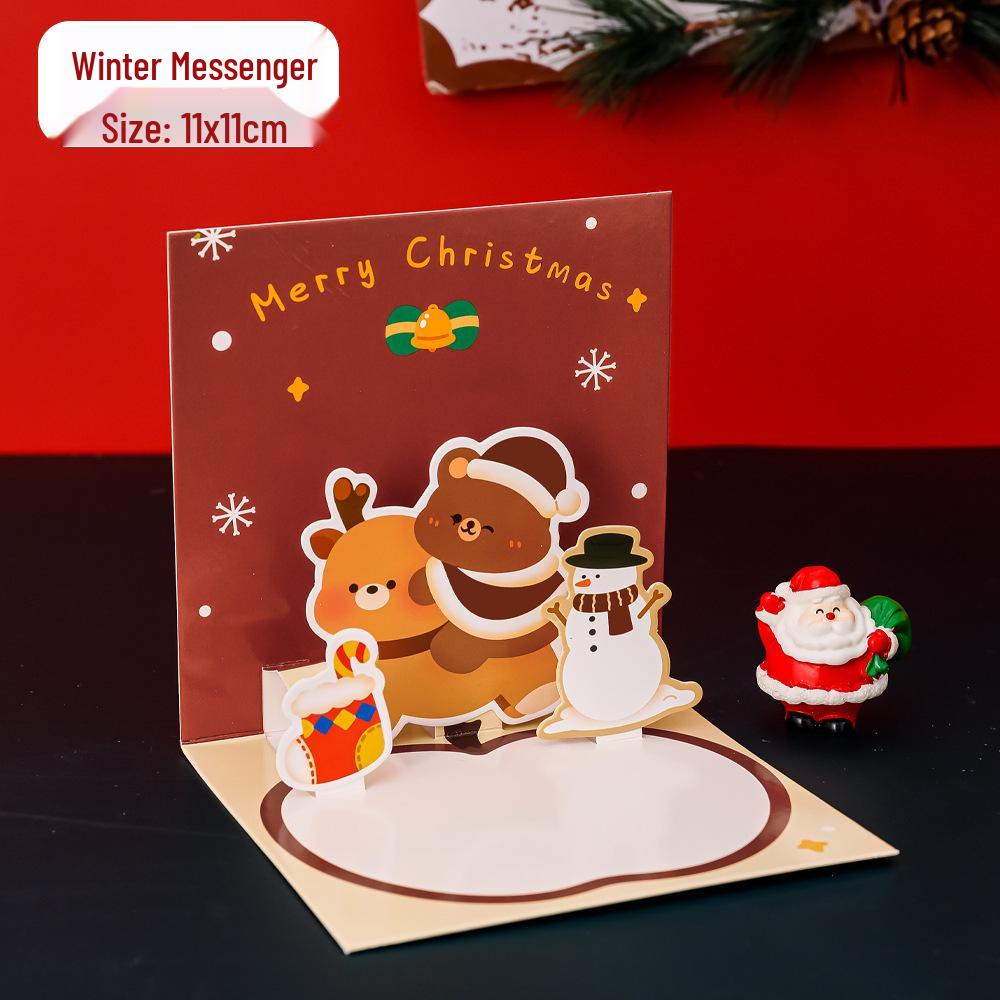 3D Christmas Greeting Card for Kids - Cute Cartoon Holiday Blessing Card