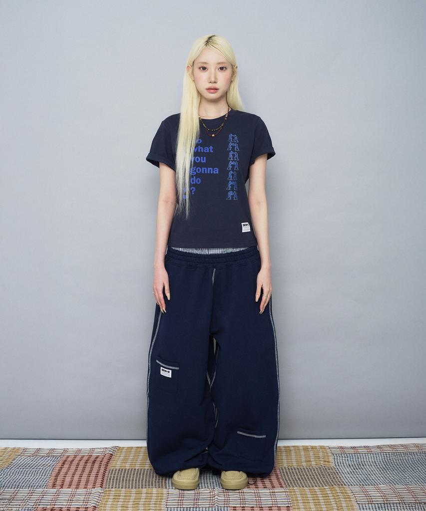 Ssobi Stitch Curved Long Pants [Navy]