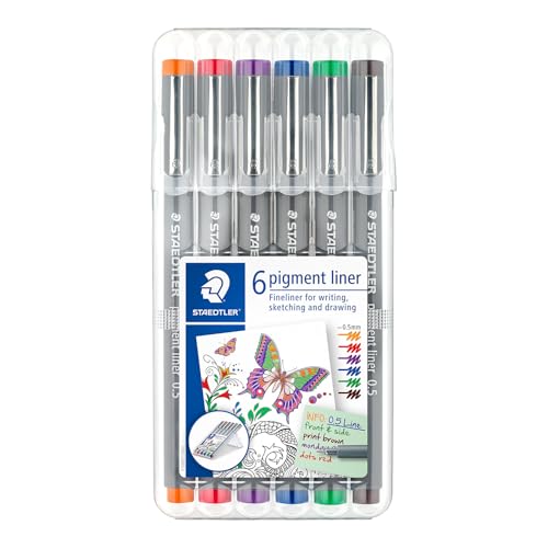 Staedtler Pigment Liner Wasserbasis Stift, 0,5mm, 6 Farben, 30805-SSB6