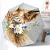 1 stuks Schotse Hooglander Bloemen Automatische Open/Sluit Paraplu, 8-Rib stevige structuur, Draagbare Reisparaplu, Feesten, Dagelijks Gebruik, 23
