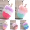1Pcs Car Soft Pompom Fluffy Ice Cream Faux Fur Key Chain Gift Key Ring Jewelry Pendant