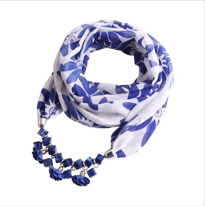 

Women Printed Chiffon Ring Scarf Hijabs Multi-style Jewelry Necklace Flower Pendant Scarf Lady Apparel Accessories Wholesale