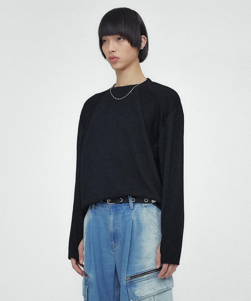 MINAV Block Round Knit T-Shirt [Black]