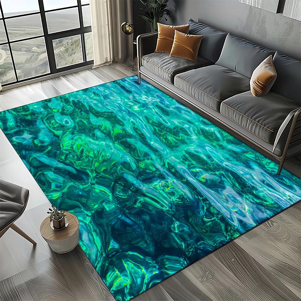 2025 New Style Blue Green Sea Wave Seawater Nature 3D Carpet Rug for Living Room Bedroom Home Sofa Decoration,Non-slip Floor Mat