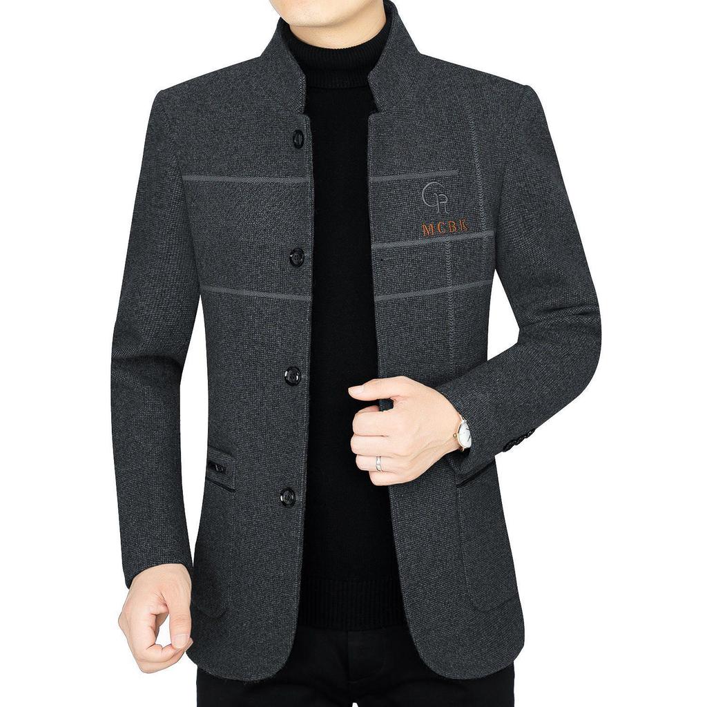 Herren Wollmantel mit Stehkragen - Dick, warm, Kurzstil für Herbst/Winter Business Casual oder Papas Outfit.
