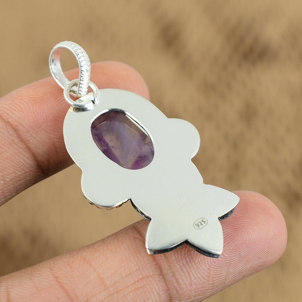 Mothers day Deal Oval Star Amethyst Gemstone Flower February Pendant 925 Silver