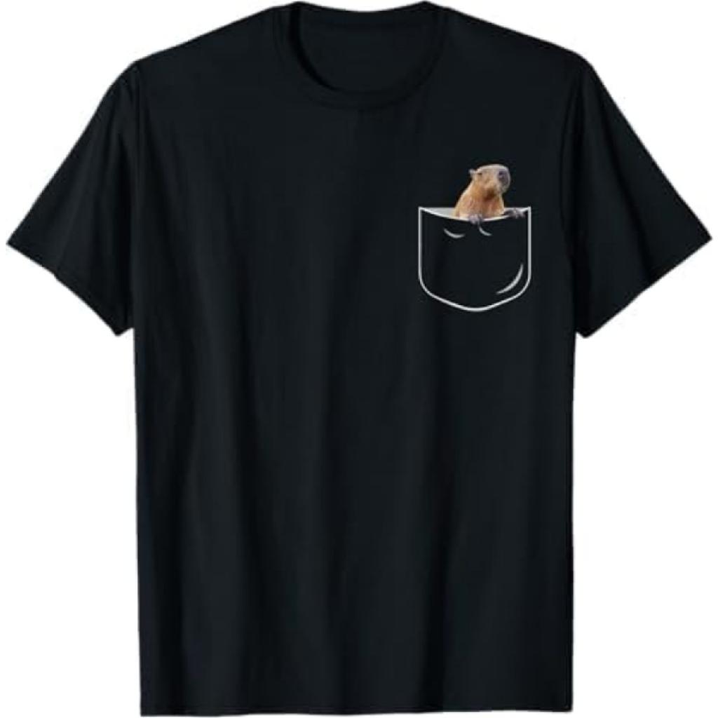 Pocket Capybara Shirt, Funny Capybara In Pocket Gift Tshirt T-Shirt BAOANH Mens Womens Tank Top Sweatshirt Hoodie Longsleeve Black