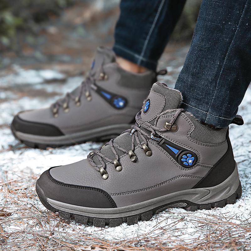 Men's Winter Snow Boots Fashion Waterproof Leather Casual Sneakers Plus Cotton Warm Hiking Boots Outdoor Work Shoes for Men
