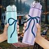 1PC Elegant Blue Bow 750ml Color Plastic Sports Water Bottle Leakproof Flip Straw Lid Suitable for Sports Office Home Use