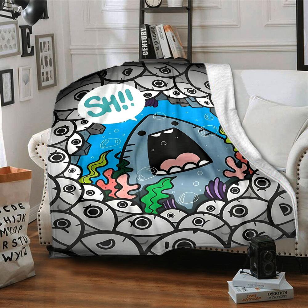 1pc Shark Eyes Print Blanket   Lightweight Flannel Throw Blanket For Sofa, Bed, Living Room, Office, Outdoor Travel, Camping