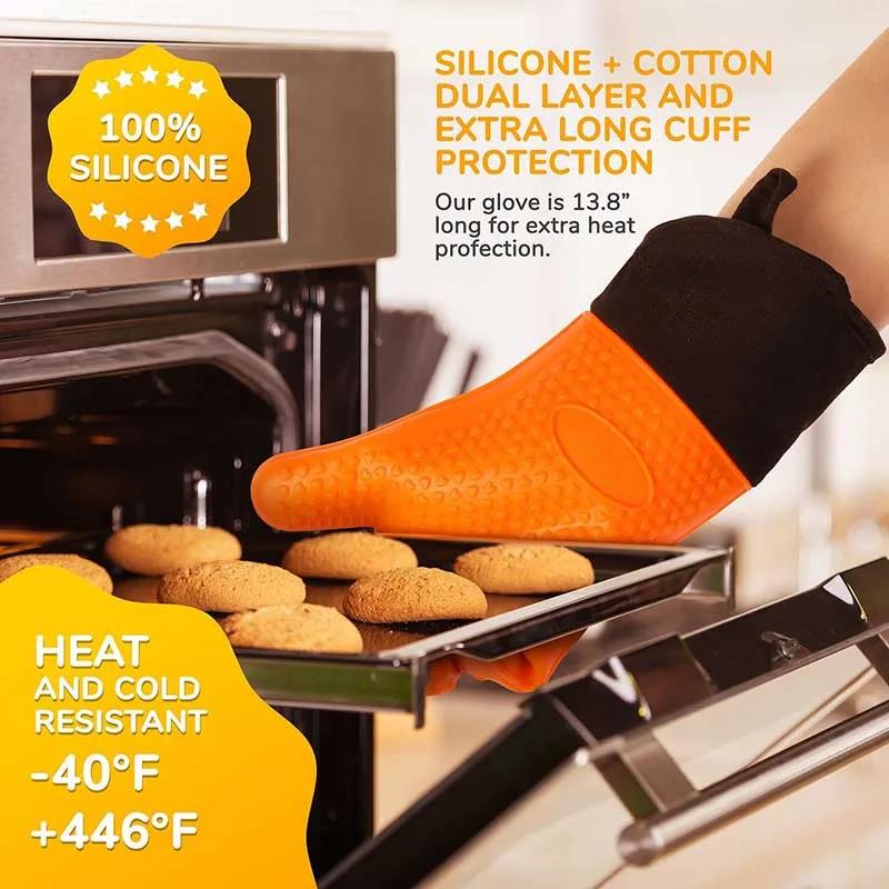 Lange Dikke Siliconen Handschoenen Hittebestendig Antislip Magnetron Ovenwanten Keuken BBQ Bakken Koken Canvas Stiksels Ovenwanten