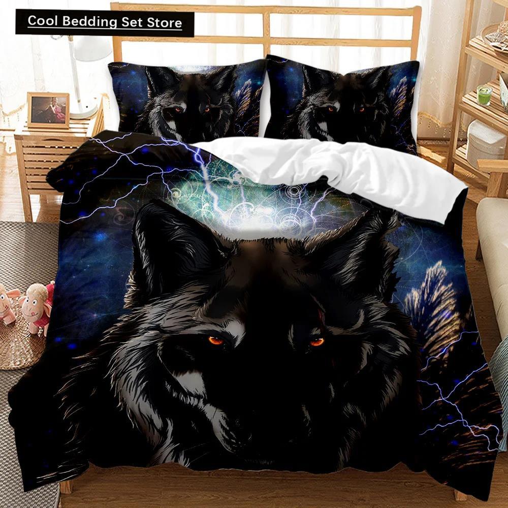 Comforter Wolf Animal Pattern Bedding Set Cool Wildlife Comforter Kids Glitter Blue Wild Wolf Polyester Qulit
