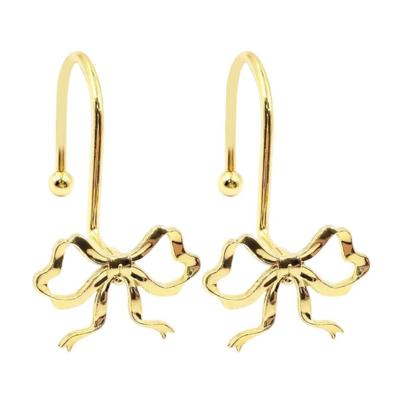 Stylish Bowknot Design Metal Bathroom Curtain Hook with Roller Beads and Rustproof Coating for Glidings