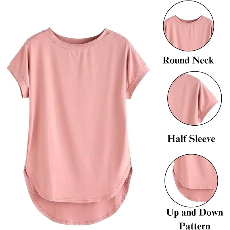 Fabricorn Combo of Plain Color Stylish Up and Down Cotton Tshirt for Women, Short Sleeve, Round Neck (Dusty Rose) L персиковый