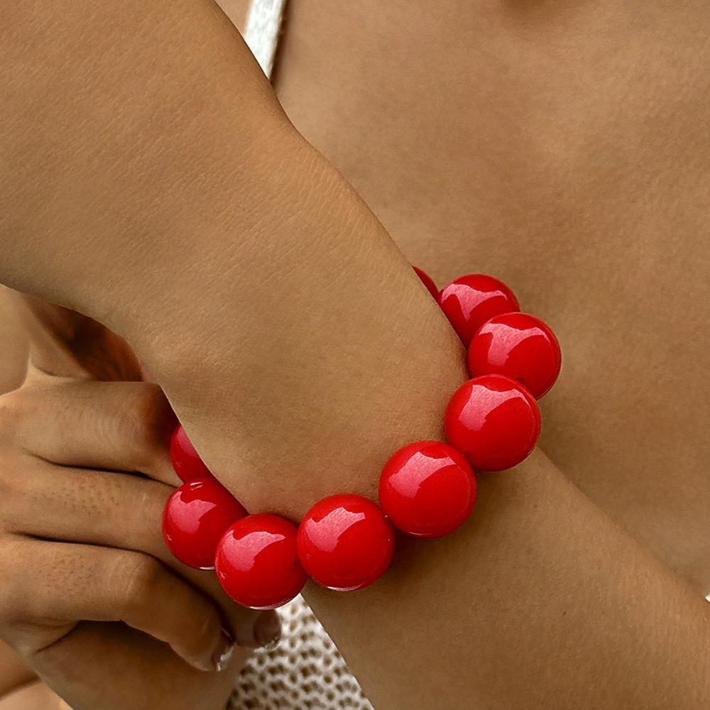 Pulseira Colorida de Contas Grandes Moda Pulseira de Contas Plásticas Elásticas Pulseiras Empilháveis Redondas Feitas à Mão