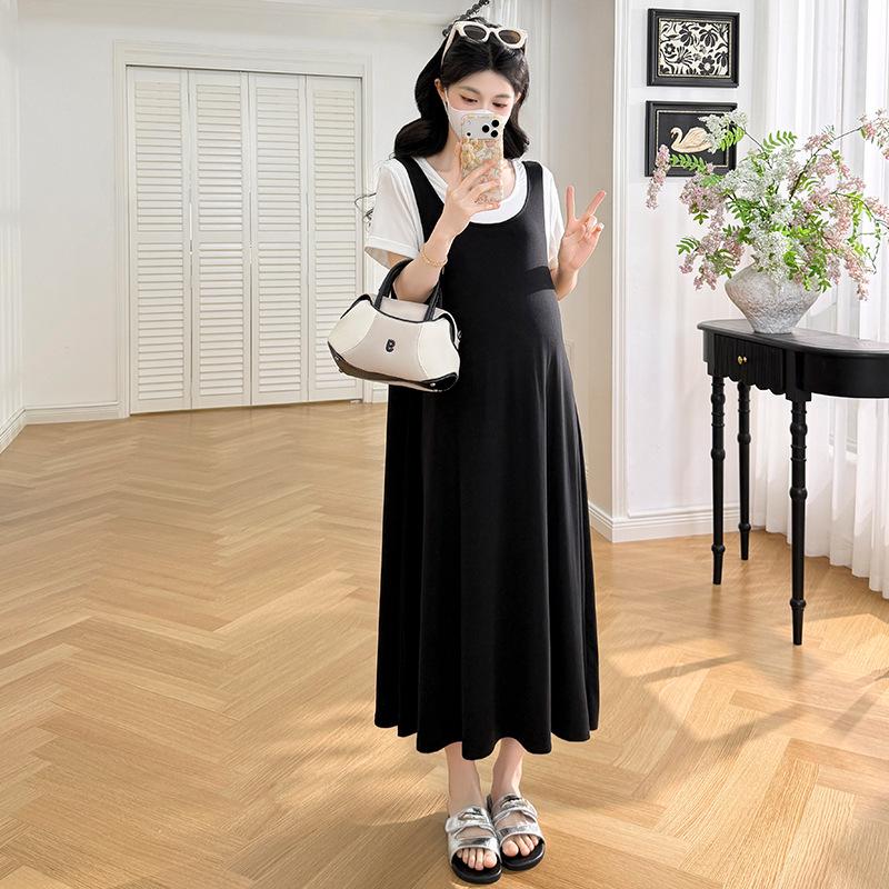 2026 Stylish Maternity Fake Two-Piece Dress - Conceals Bump Large