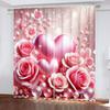 2PC Valentine's Pink Rose Heart Curtains Glitter Ball Print Light Filtering Sheer Drapes Romantic Window Curtains for Bedroom