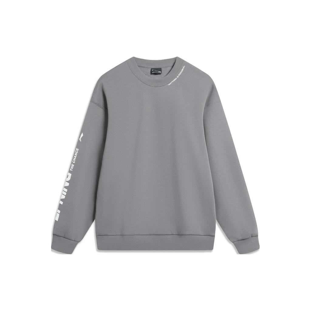 Li Ning Sports Lifestyle Series Letter Logo Print Fleece Pullover Long Sleeve Sweatshirt Unisex Sweatshirt Smoke-Gray AWDTB37-8