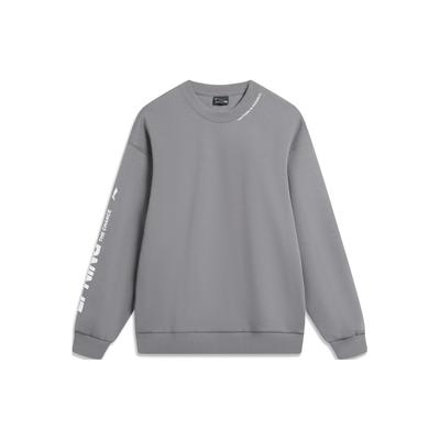 Li Ning Sports Lifestyle Series Letter Logo Print Fleece Pullover Long Sleeve Sweatshirt Unisex Sweatshirt Smoke-Gray AWDTB37-8